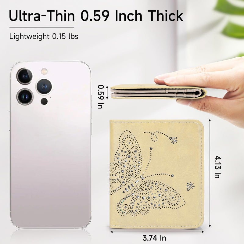 KITEVIUN Small RFID Wallet Women Ultra Thin Slim Womens Wallet Mini Compact Bifold Pocket Ladies Wallets for Women LIGHT YELLOW - Image 2